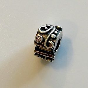 Sterling Silver Pandora Tendril Clip Charm with Purple CZ Gemstones